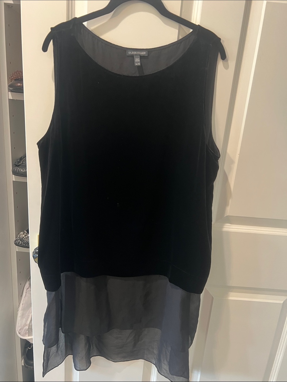 Eileen Fisher Black Velvet Tank with Sheer Hem